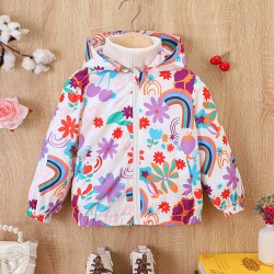 18M-6Y Toddler Girls Floral Hooded Cartoon Print Fleece Jacket  Girls Clothes  