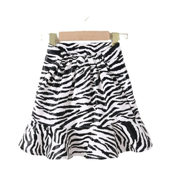 18M-6Y Toddler Girls Irregular Zebra Pattern PU Skirt  Girls Clothes  