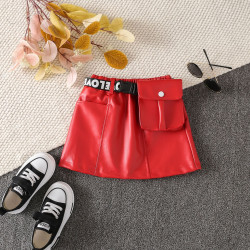 2-7Y Toddler Girls PU Leather Casual Leather Skirts  Girls Fashion Clothes  