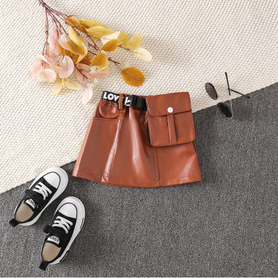 2-7Y Toddler Girls PU Leather Casual Leather Skirts  Girls Fashion Clothes  