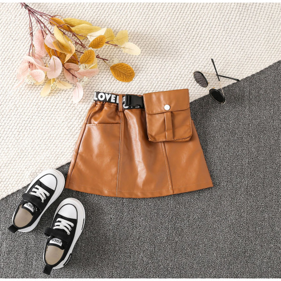 2-7Y Toddler Girls PU Leather Casual Leather Skirts  Girls Fashion Clothes  