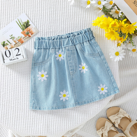 3-7Y Toddler Girls Embroidery Daisy Denim Skirts  Girls Fashion Clothes  