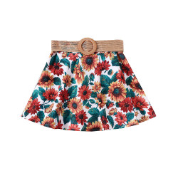 18M-6Y Toddler Girls Summer Sunflower Print Skirt With Belt  Girls Clothes  