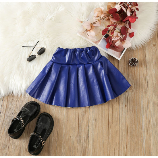 18M-6Y Toddler Girls Solid Color PU Leather Pleated Skirts  Girls Clothes  