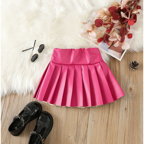 18M-6Y Toddler Girls Solid Color PU Leather Pleated Skirts  Girls Clothes  