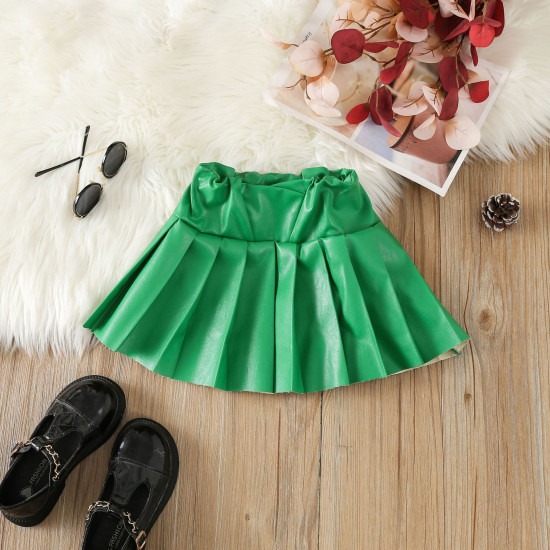 18M-6Y Toddler Girls Solid Color PU Leather Pleated Skirts  Girls Clothes  