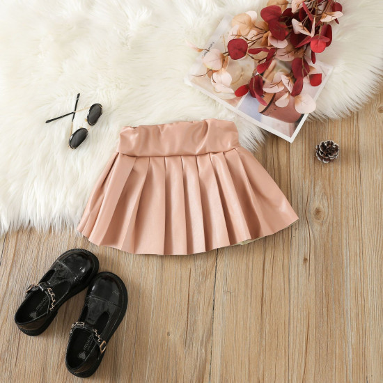 18M-6Y Toddler Girls Solid Color PU Leather Pleated Skirts  Girls Clothes  