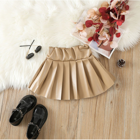 18M-6Y Toddler Girls Solid Color PU Leather Pleated Skirts  Girls Clothes  