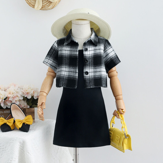 18M-6Y Toddler Girls Sets Plaid Cardigan Sling Slim Dresses  Girls Clothes  