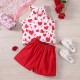 4-9Y Kids Girls Valentine's Day Love Halterneck Top Double Breasted Shorts Set  Kids Clothes  