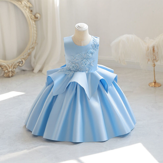 12M-7Y Toddler Girls Flower Sleeveless Satin Princess Dresses  Girls Clothes  