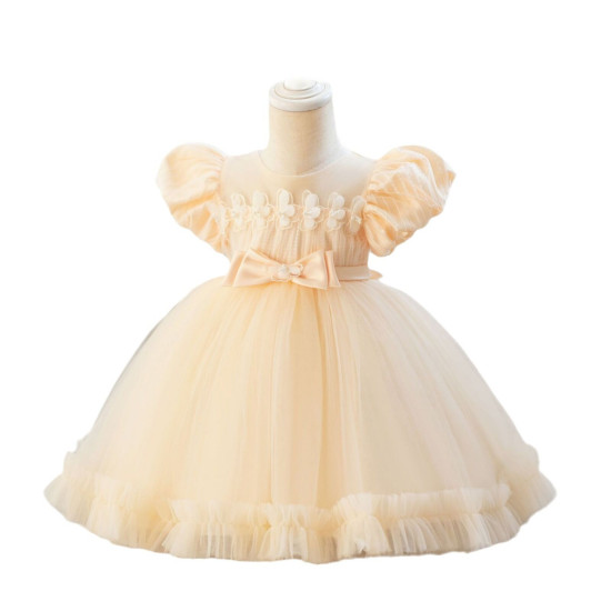 9M-4Y Toddler Girls Puff Sleeve Bow Mesh Princess Dresses  Girls Clothes  