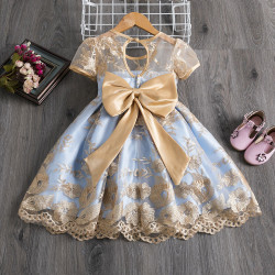 9M-8Y Kids Girls Shorts Sleeve Bow Gold Lace Party Dresses  Clothing Kidswear  