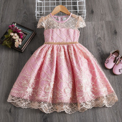 9M-8Y Party Kids Girls Bow Lace Beads Princess Dresses  Clothing Kidswear  