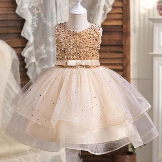 3-9Y Kids Girls Sleeveless Sequin Princess Dresses  Kids Clothes  