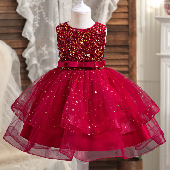 3-9Y Kids Girls Sleeveless Sequin Princess Dresses  Kids Clothes  