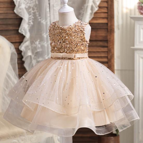 3-9Y Kids Girls Sleeveless Sequin Princess Dresses  Kids Clothes  