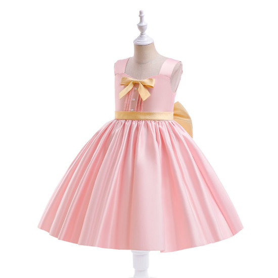 3-7Y Toddler Girls Square Collar Bow Party Princess Dresses  Girls Fashion Clothes  