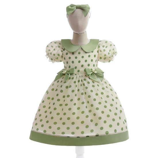 3-7Y Kids Girls Puff Sleeve Polka Dots Bow Princess Dresses  Girls Clothes  