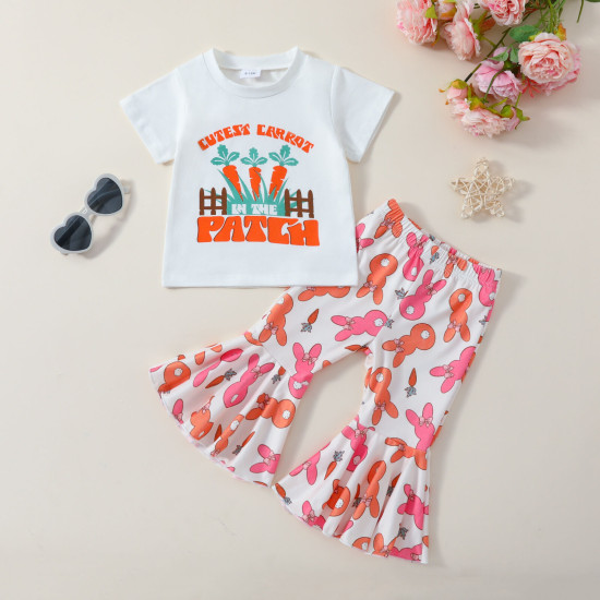 9M-4Y Toddler Girls Sets Easter Carrot Letter Print Tops Flare Pants  Girls Clothes  