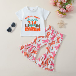 9M-4Y Toddler Girls Sets Easter Carrot Letter Print Tops Flare Pants  Girls Clothes  