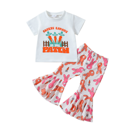 9M-4Y Toddler Girls Sets Easter Carrot Letter Print Tops Flare Pants  Girls Clothes  