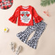 18M-6Y Valentine's Day Toddler Girls 2pcs Letter Tops Leopard Print Flared Pants  Girls Clothes  