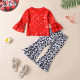 18M-6Y Valentine's Day Toddler Girls 2pcs Letter Tops Leopard Print Flared Pants  Girls Clothes  