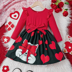 18M-6Y Toddler Girls Valentine'S Day Long Sleeve Love Cartoon Dresses  Girls Clothes  