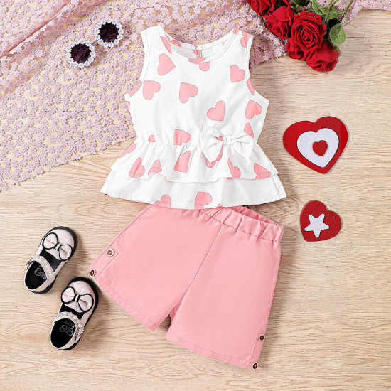 18M-6Y Toddler Girls Valentine's Day Love Tank Top And Shorts Two-Piece Set  Girls Clothes  