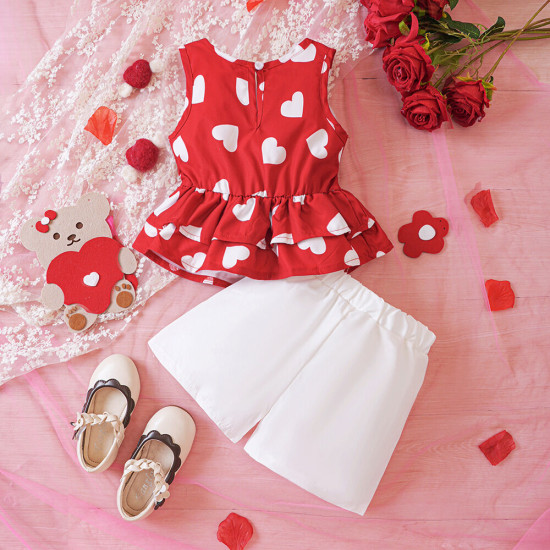 18M-6Y Toddler Girls Valentine's Day Love Tank Top And Shorts Two-Piece Set  Girls Clothes  