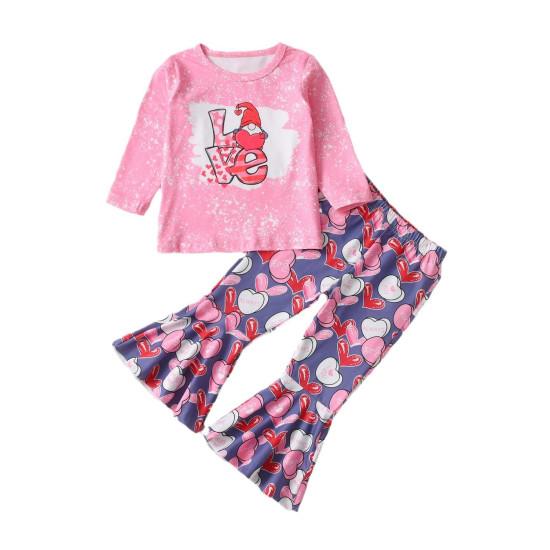 12M-5Y Toddler Girls Sets Valentine's Day Long Sleeve Tops Love Bell Pants  Girls Clothes  