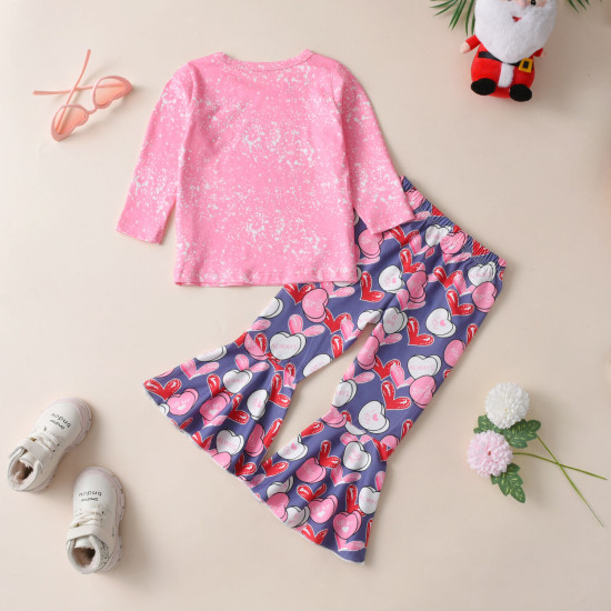 12M-5Y Toddler Girls Sets Valentine's Day Long Sleeve Tops Love Bell Pants  Girls Clothes  