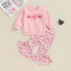 9M-4Y Valentine's Day 2pcs Long Sleeve Letter Sweatshirt Love Flare Pants  Girls Clothes  