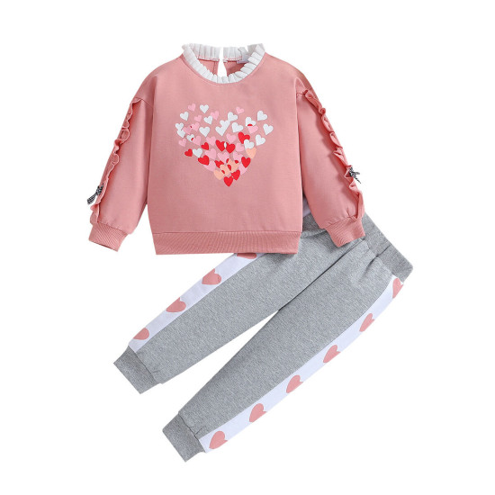 18M-6Y Toddler Girls Valentine's Day Love Sweatshirt Pants Two-Piece Set  Girls Fashion Clothes  