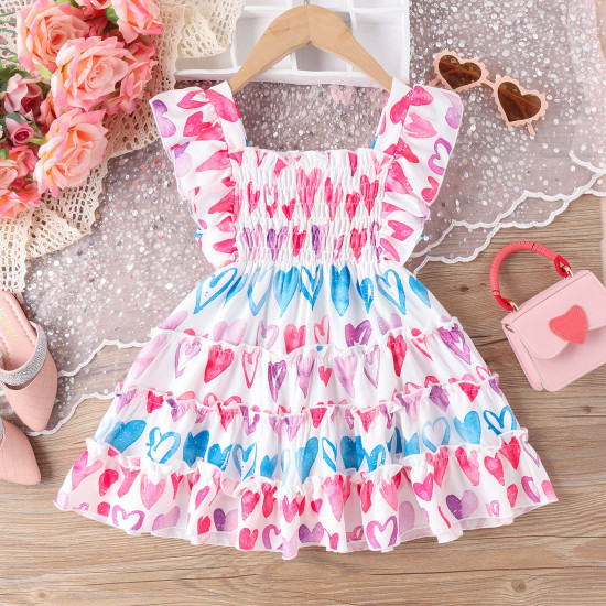 2-6Y Toddler Girls Sleeveless Flying Sleeve Love Patchwork Dress Valentine's Day  Girls Clothes  