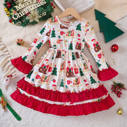 18M-6Y Toddler Girls Christmas Ruffle Bell Sleeve Dress  Girls Clothes  