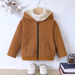 18M-6Y Toddler Corduroy Plus Fleece Hooded Jacket  Toddler Boutique Clothing  