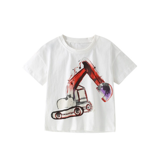 18M-7Y Toddler Boys Excavator Print Shorts Sleeve T-Shirts  Boys Clothing  