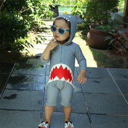 Toddler Boys Cartoon Shark Hooded Jumpsuit Swimsuit  