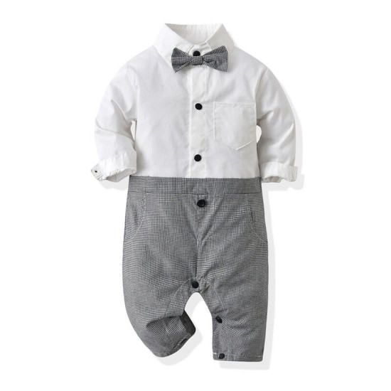 Long & Short Sleeve Toddler Boy Bowtie Jumpsuits  Baby Clothes  