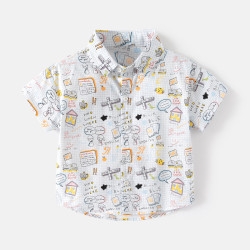 18M-6Y Toddler Boys Cartoons Print Lapel Shirts  Boys Clothing  