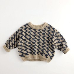 9M-5Y Toddler Houndstooth Casual Knitted Pullover Sweater  Toddler Boutique Clothing  