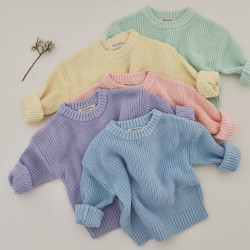 9M-6Y Toddler Dopamine Solid Color Pullover Knitted Sweater  Toddler Boutique Clothing  