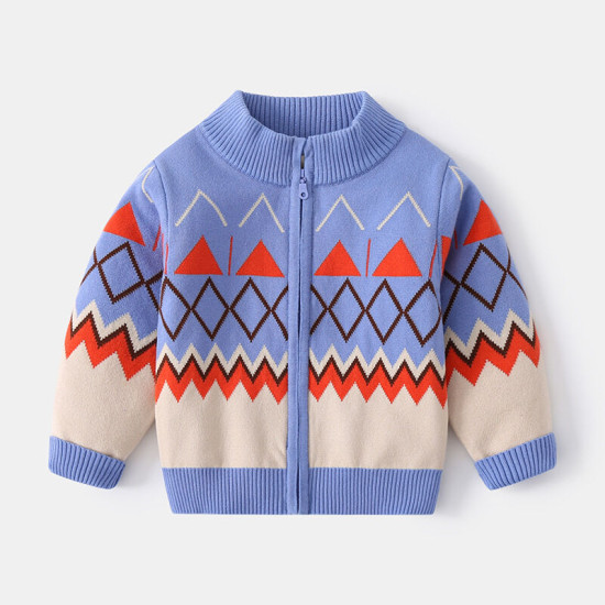 Kid Boy Knitted Geometric Pattern Printing Cardigan Sweater  