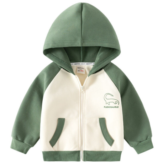 18M-6Y Toddler Boys Zipper Colorblock Dinosaur Hooded Jacket  Boys Clothing  