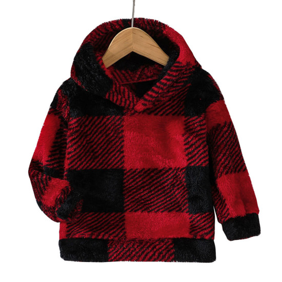 3-7Y Toddler Boys Red Plaid Long Sleeve Hooded Sweatshirt  Boys Boutique Clothing  