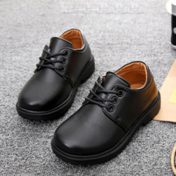 Black Leather Lace-Up Shoes For Kid Boys  