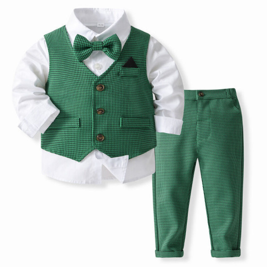 12M-5Y Toddler Boys Suit Sets Bowtie Shirts & Houndstooth Vest & Panst  Boys Clothing  