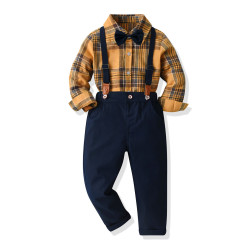 12M-5Y Toddler Boys Suit Sets Plaid Shirts And Suspender Pants Fashionable Boys Clothes  